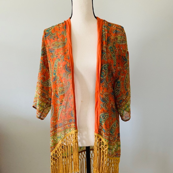 H&M | Orange Floral Fringe Duster - Picture 1 of 3